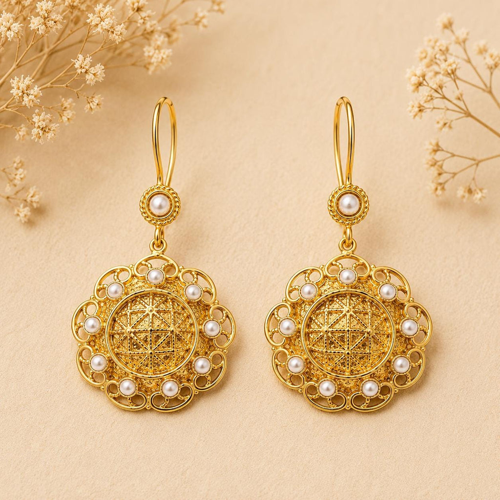 Elegant Gold Plated Pearl Earrings - Boho Chic Dangle Jewelry