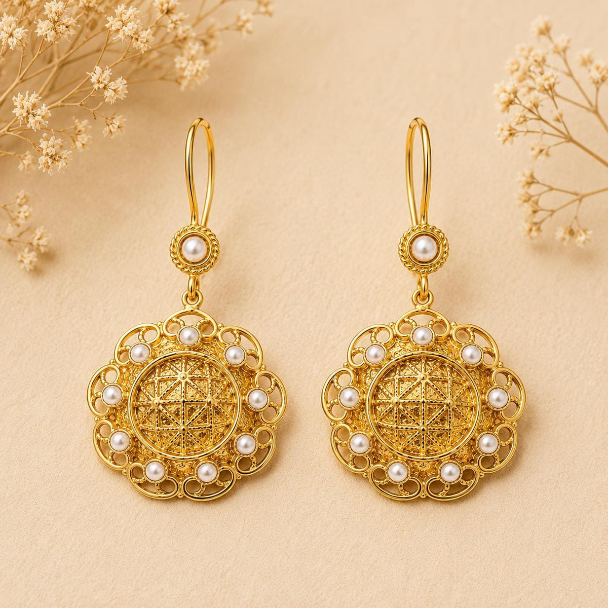 Elegant Gold Plated Pearl Earrings - Boho Chic Dangle Jewelry