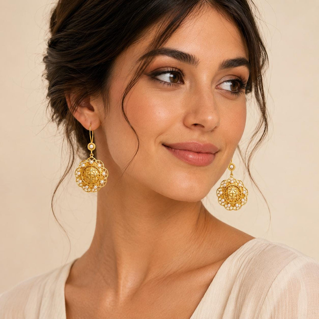 Elegant Gold Plated Pearl Earrings - Boho Chic Dangle Jewelry