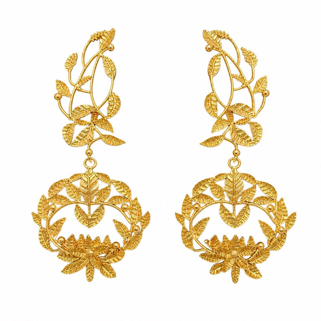 Gold Leaf Earrings Chandelier Dangle, Botanical Statement Jewelry, Lightweight Elegant Gift for Her