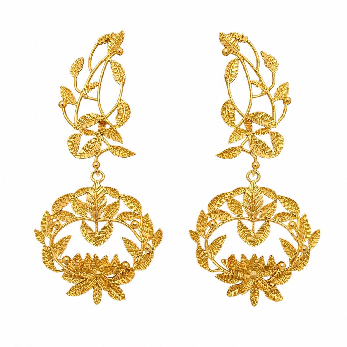 Gold Leaf Earrings Chandelier Dangle, Botanical Statement Jewelry, Lightweight Elegant Gift for Her