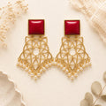 Gold Filigree Coral Pearl Chandelier Earrings, Spanish Flamenco Design
