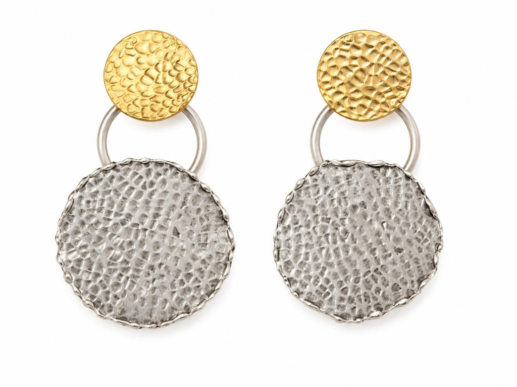 Turkish-Inspired Geometric Brass Dangle Earrings, Matte Gold Silver Plating