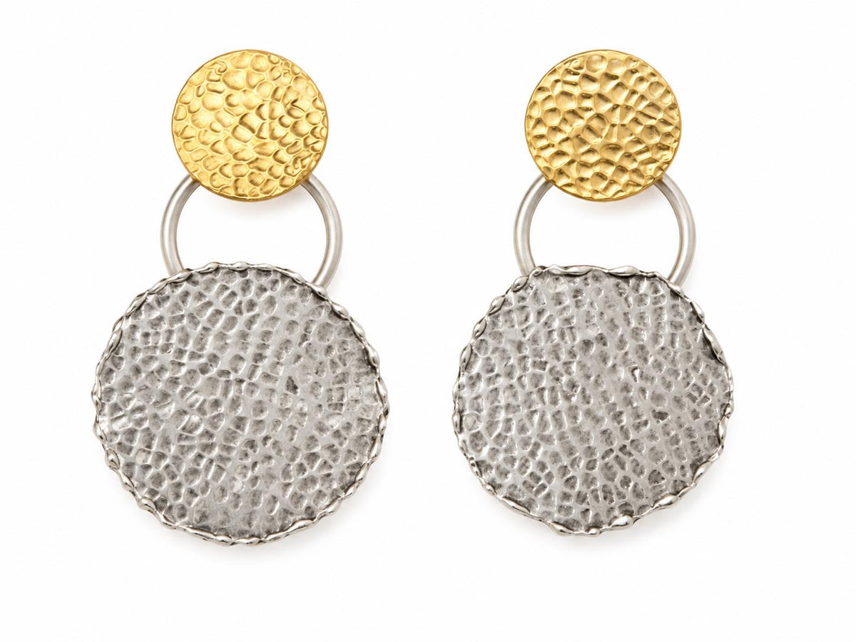 Turkish-Inspired Geometric Brass Dangle Earrings, Matte Gold Silver Plating