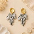 Mixed Metal Leaf Dangle Earrings, Hypoallergenic Turkish Brass Botanical Jewelry