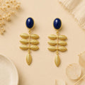Blue Agate Leaf Earrings – Gold Plated Botanical Statement Jewelry