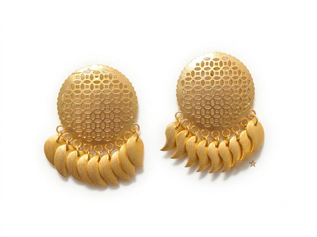 Sophisticated Gold Plated Boho Leaf Earrings with Unique Filigree Design