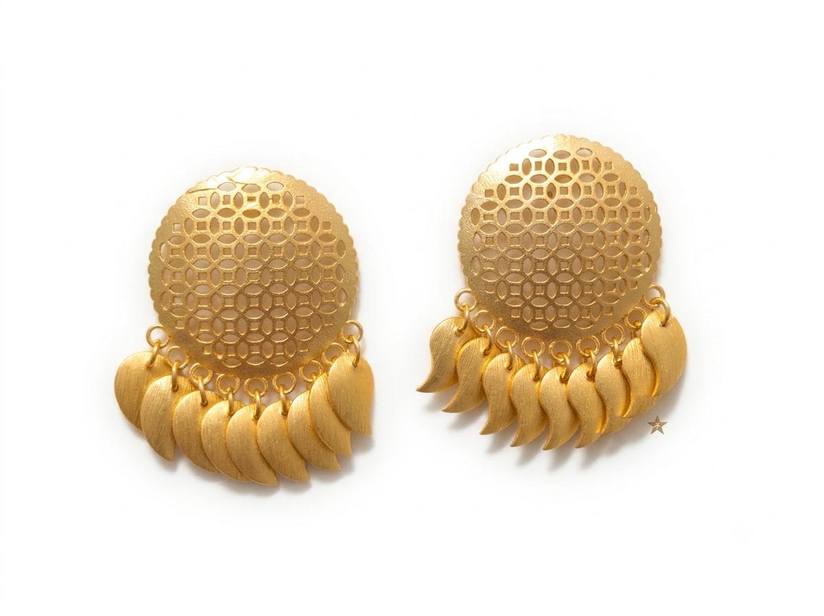 Sophisticated Gold Plated Boho Leaf Earrings with Unique Filigree Design