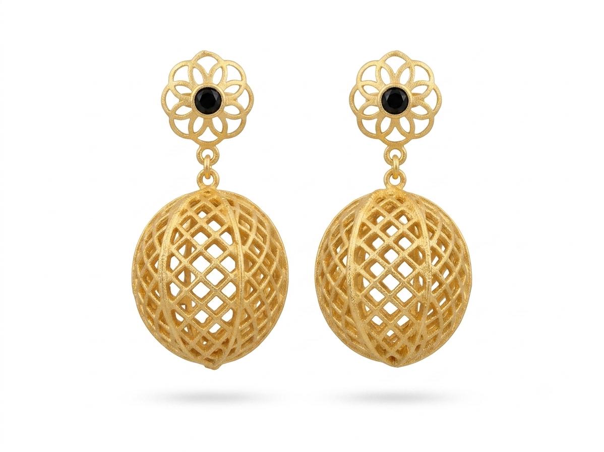 Gold Plated Brass Dangle Earrings, Black Agate, Boho Gypsy