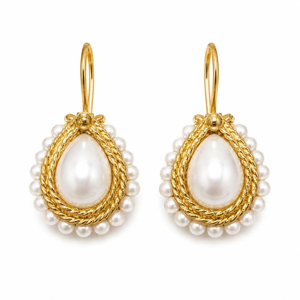 Turkish-inspired Gold Plated Dangle Earrings with Majorca Pearl Detailing