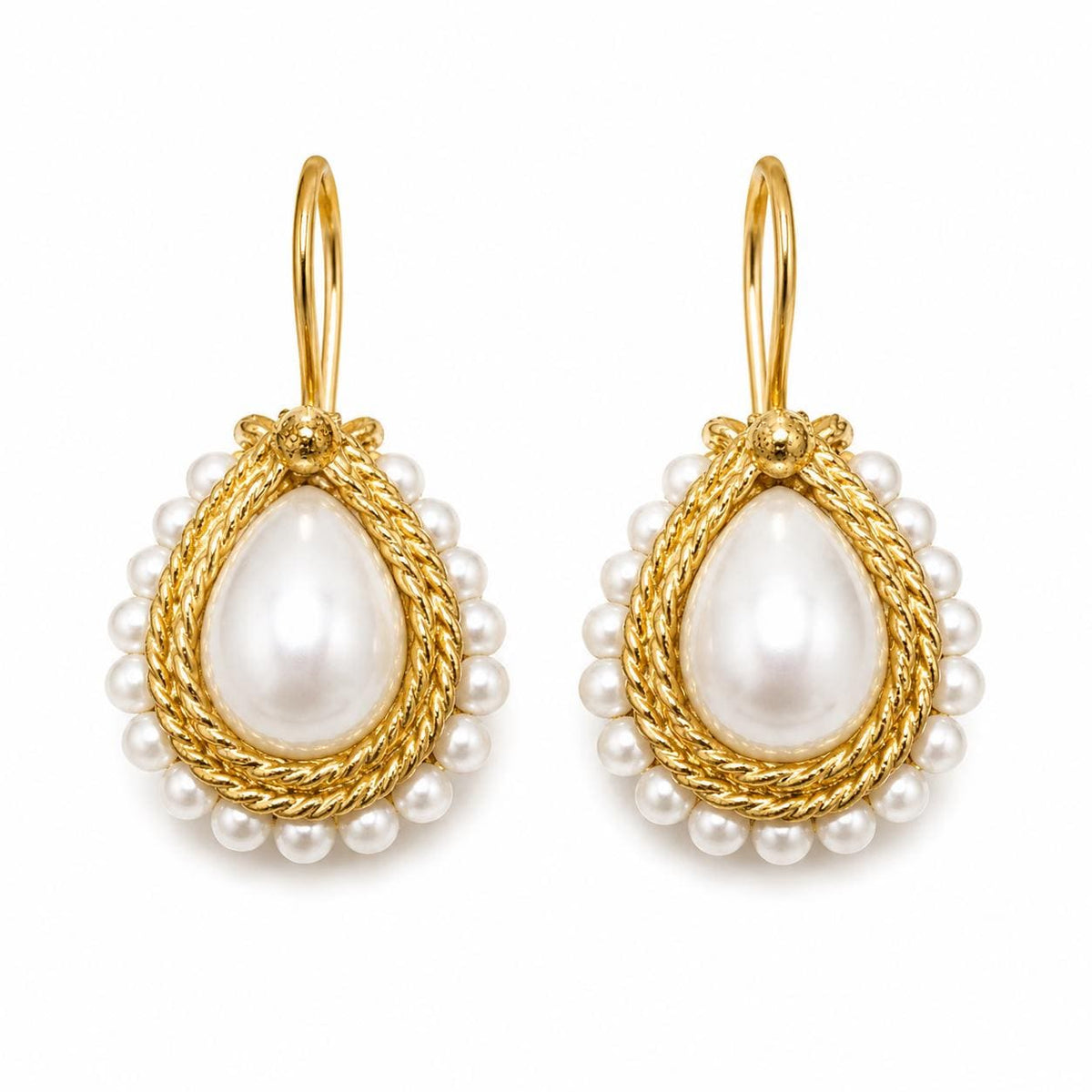 Turkish-inspired Gold Plated Dangle Earrings with Majorca Pearl Detailing