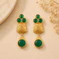 Green Agate Daisy Earrings, Gold Plated Floral Dangle, Hypoallergenic Studs, Botanical Gift for Her.