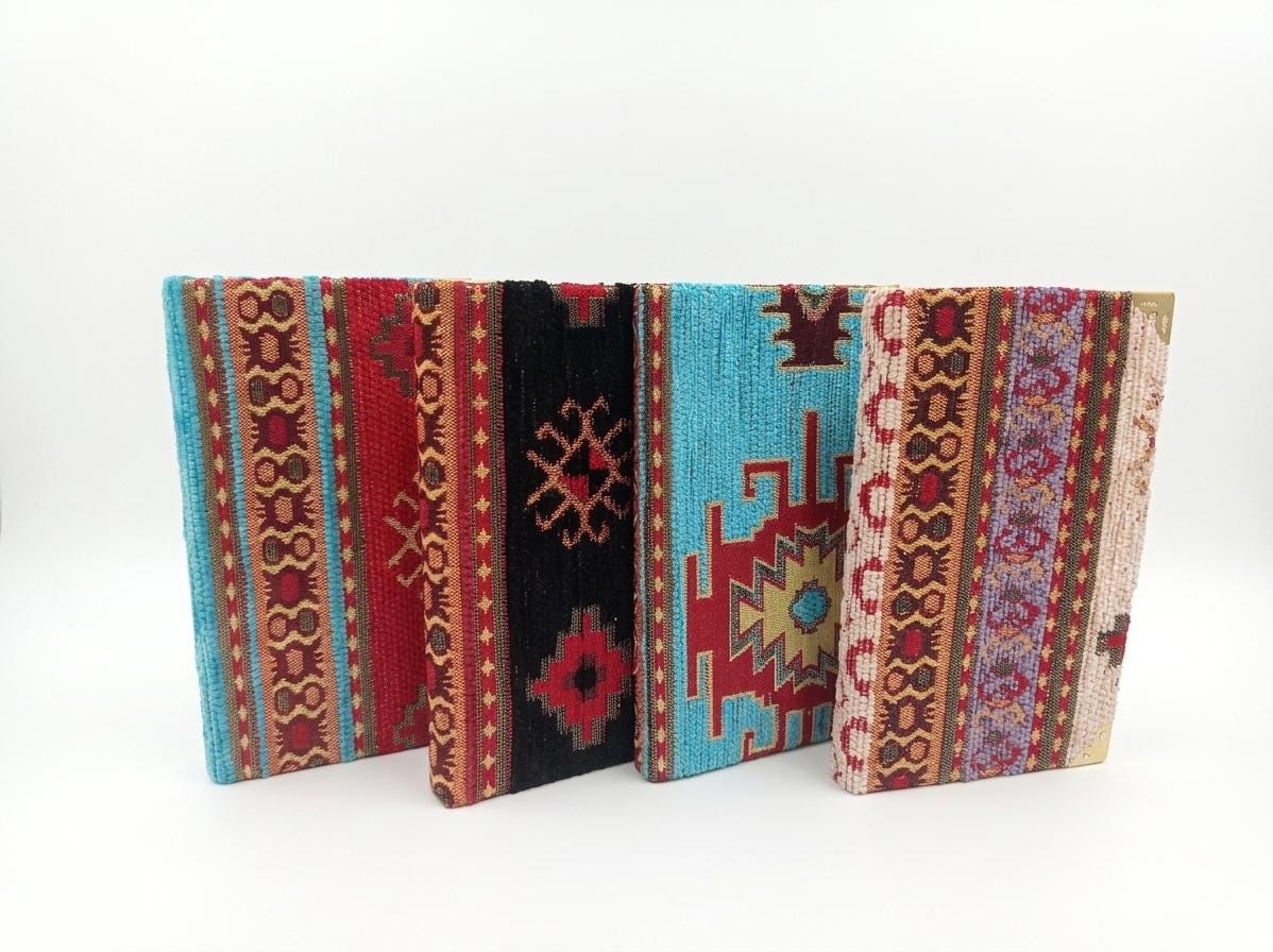 Turkish Rug Woven Fabric Notebook, Velvet Ikat, Lined