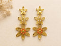 Gold Plated Coral Pearl Flower Earrings, Ottoman Style Bridal Earrings, Flamenco Statement Jewelry